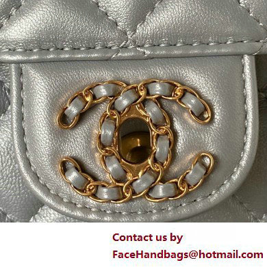 Chanel Lambskin, Strass  &  Gold-Tone Metal Small Flap Bag with Top Handle AS4362 Gray 2025